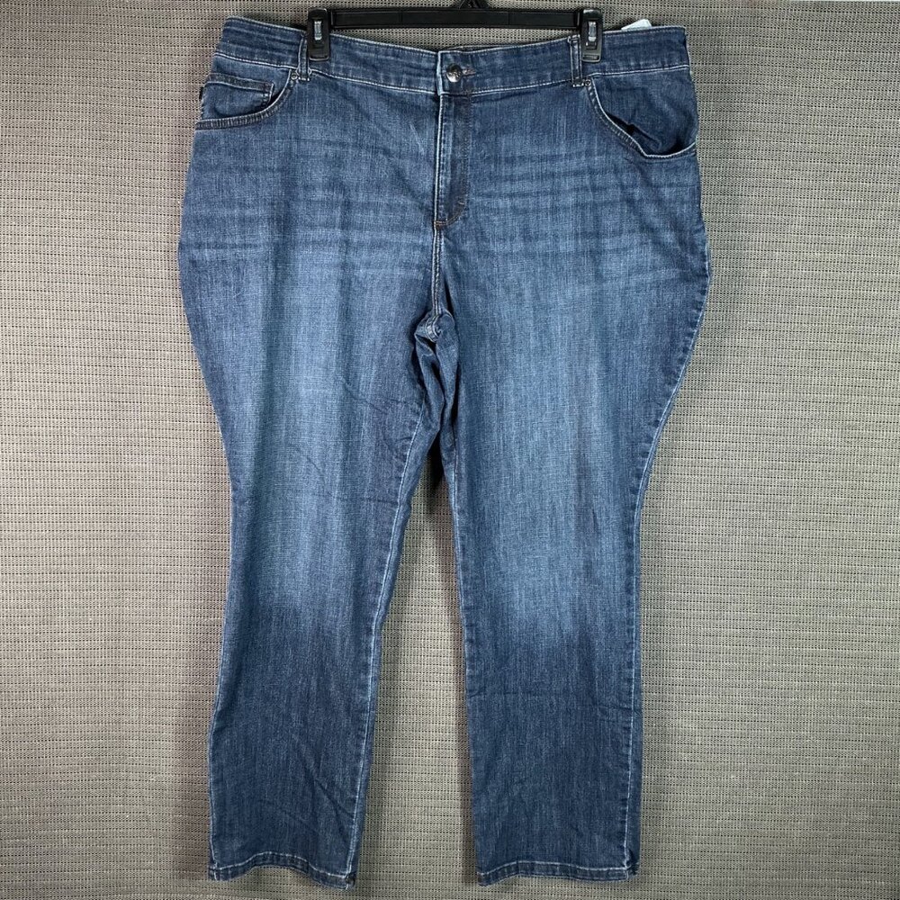 Lee Womens Plus Size 24W Blue Relaxed Fit Straight Leg Mid Rise Denim Jeans